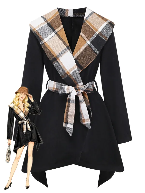 Black 1960s Lapel Plaid Faux-Wool Jacket sold by Retro Stage