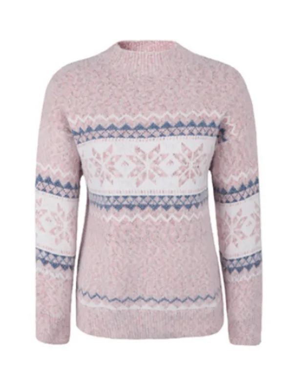 Pink 1980s Christmas Snowflake High-Neck Sweatshirt sold by Retro Stage