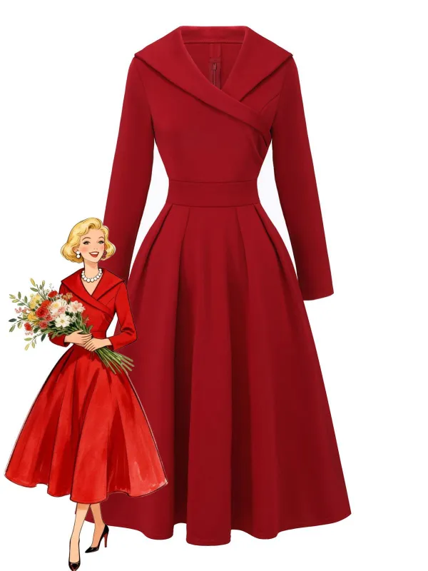 1950s Solid Lapel High Waist Swing Dress sold by Retro Stage