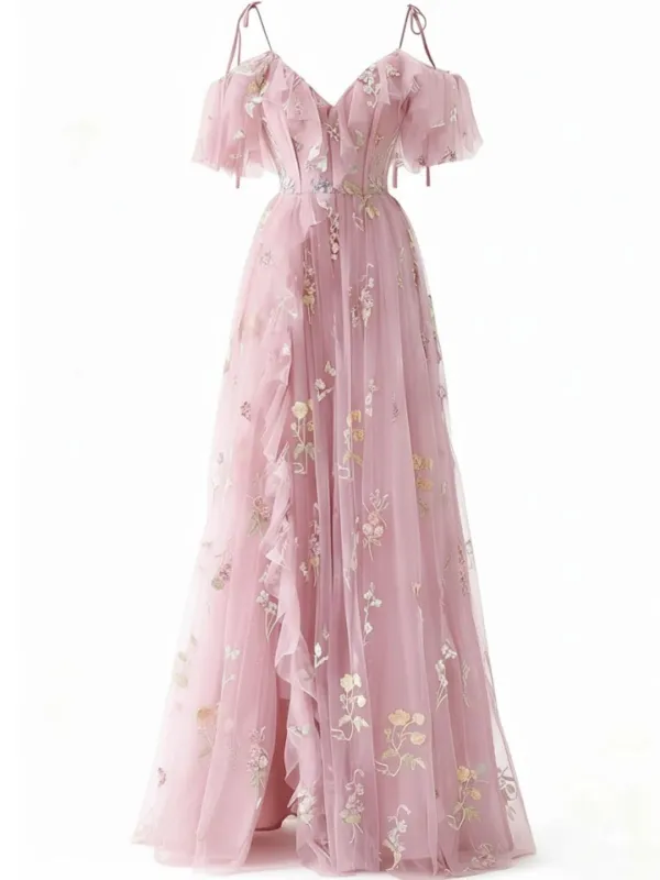 1970s Slip Floral Embroidered Mesh Slit Dress sold by Retro Stage