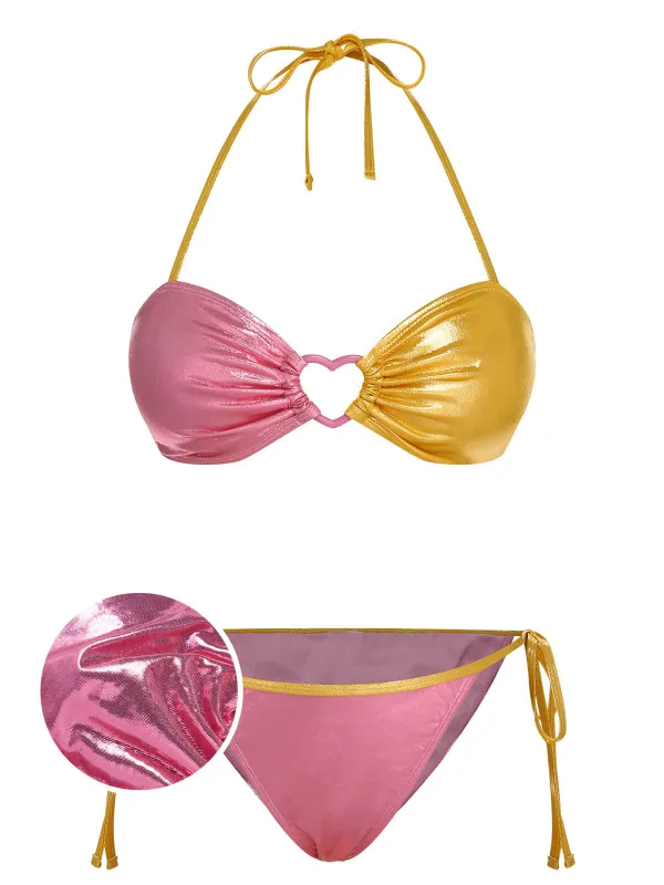 Pink & Yellow 1970s Heart Ring Bikini Set sold by Retro Stage