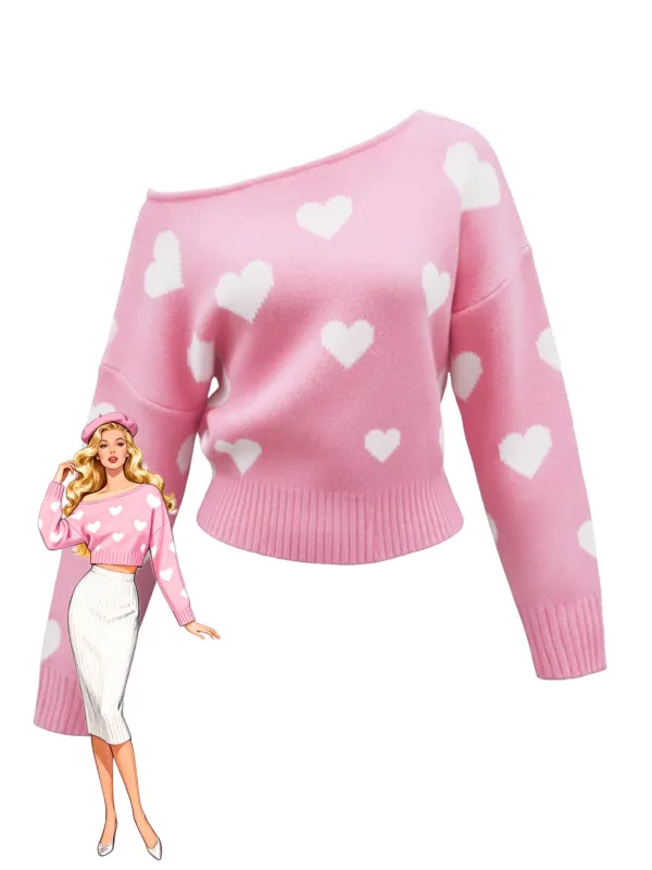 1970s Valentine Heart Asymmetrical Shoulder Pullover Sweater sold by Retro Stage
