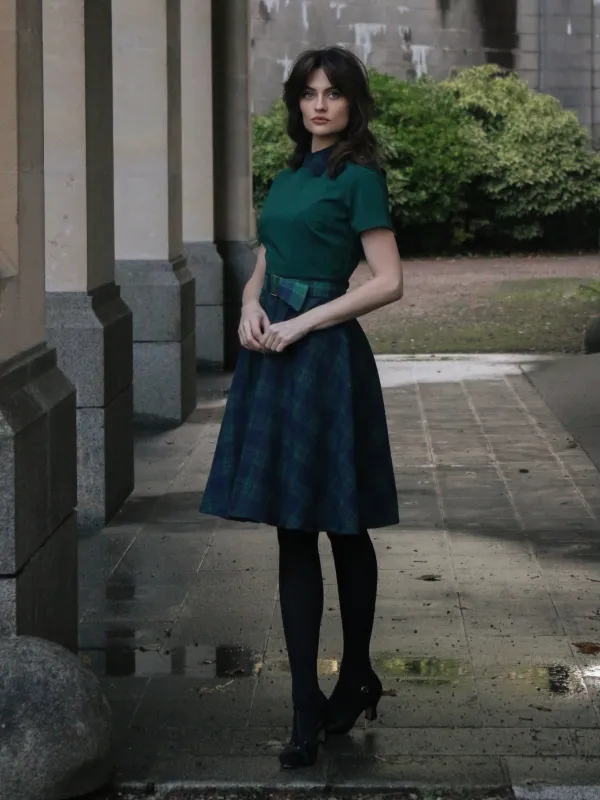 Green 1950s Tie Neck Plaids Patchwork Dress sold by Retro Stage