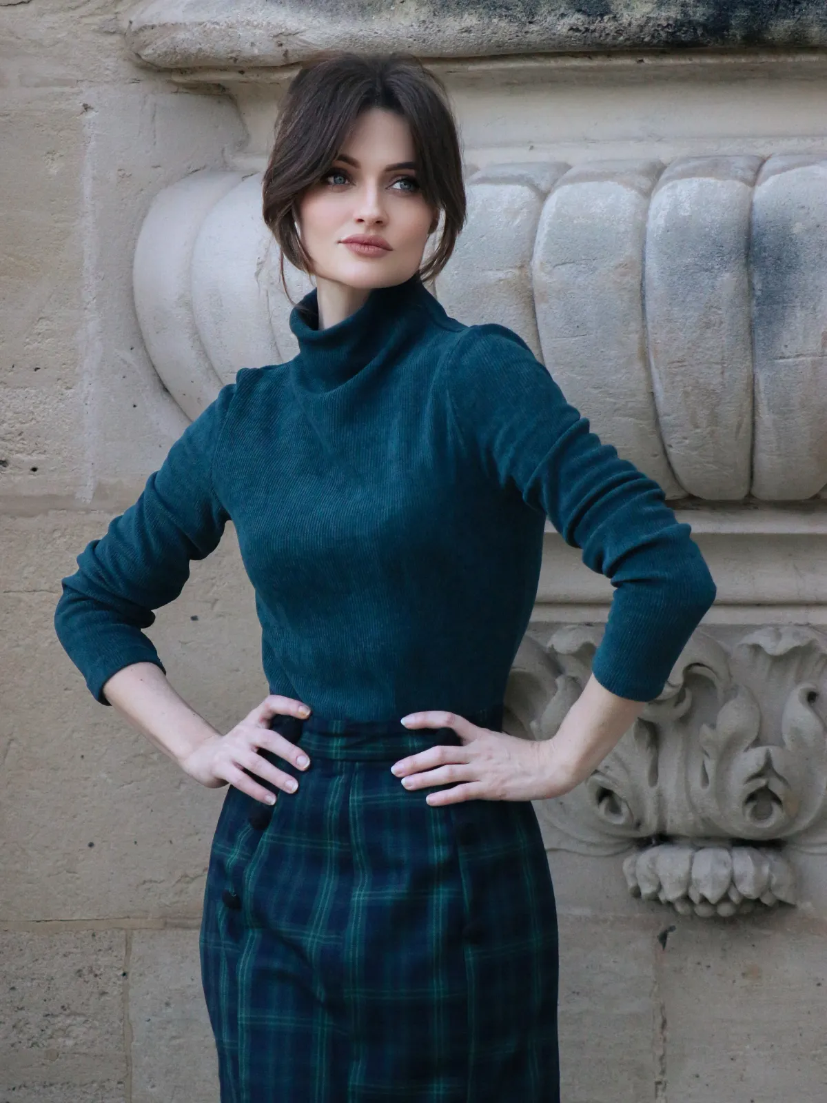 Green 1930s Plaid Turtleneck Fishtail Dress sold by Retro Stage product image thumbnail 3