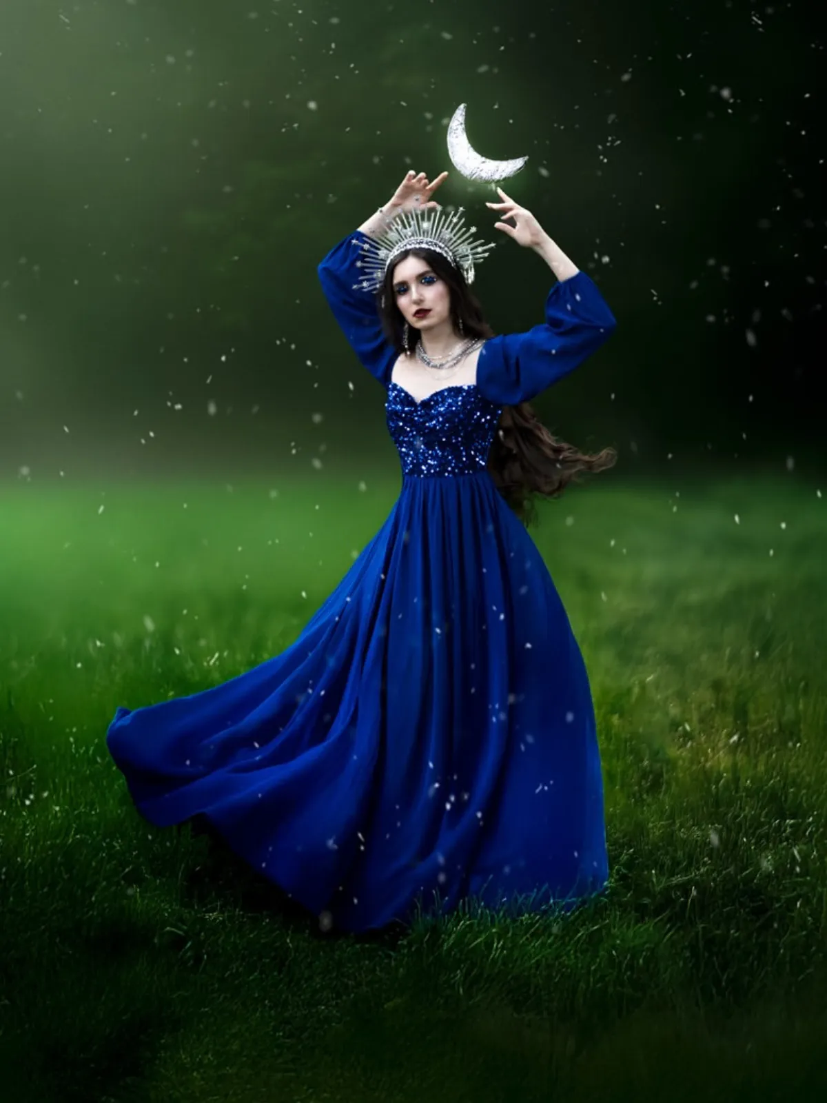 Royal Blue 1920s Sequined Sweetheart Neck Maxi Dress sold by Retro Stage product image thumbnail 3