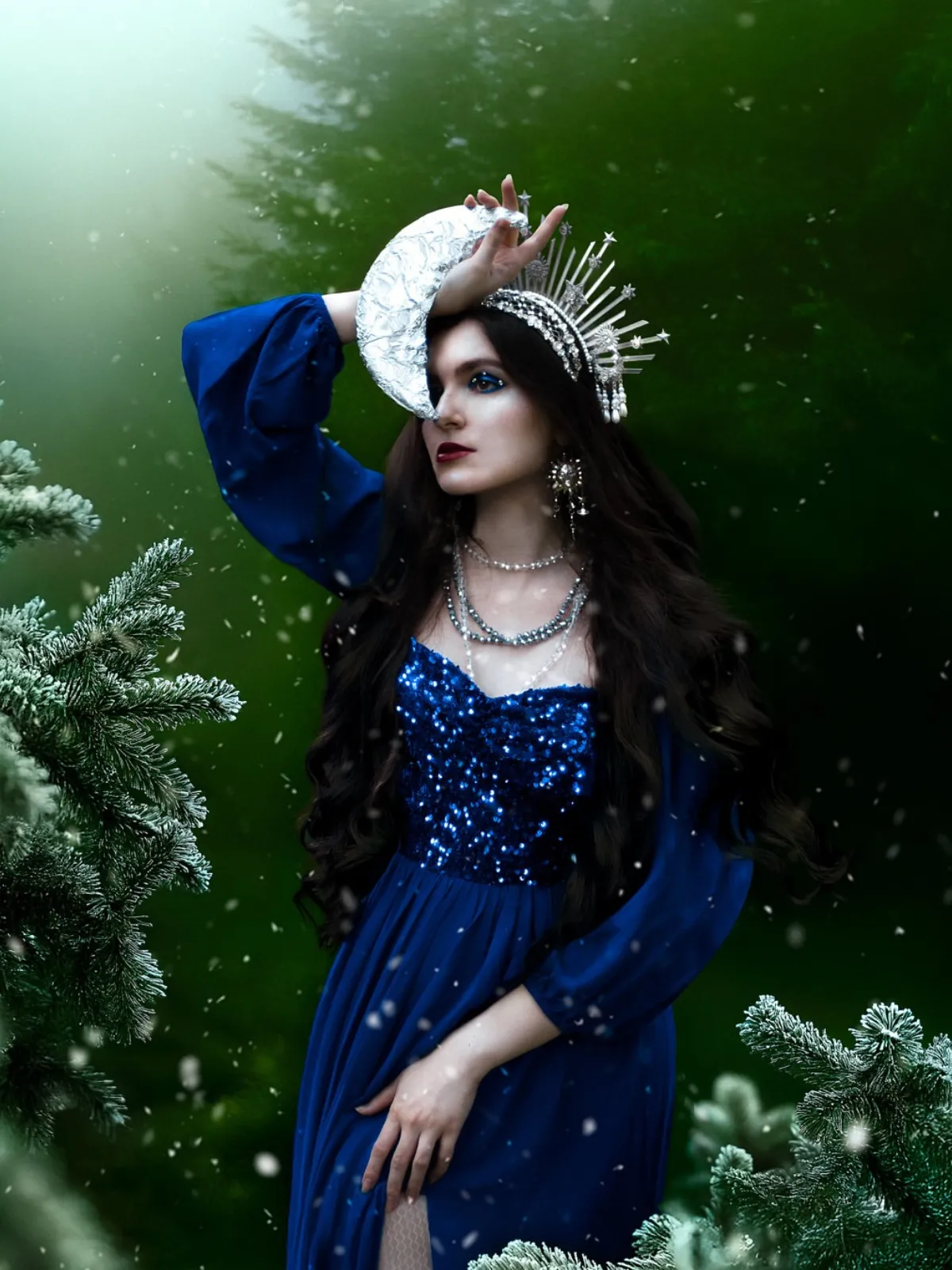 Royal Blue 1920s Sequined Sweetheart Neck Maxi Dress sold by Retro Stage