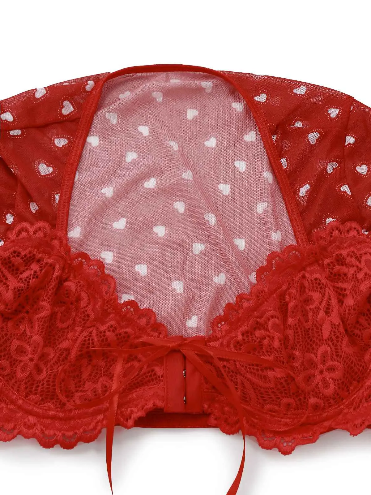 2PCS Red 1960s Heart Bow Ruffled Valentine's Pajamas sold by Retro Stage product image thumbnail 4