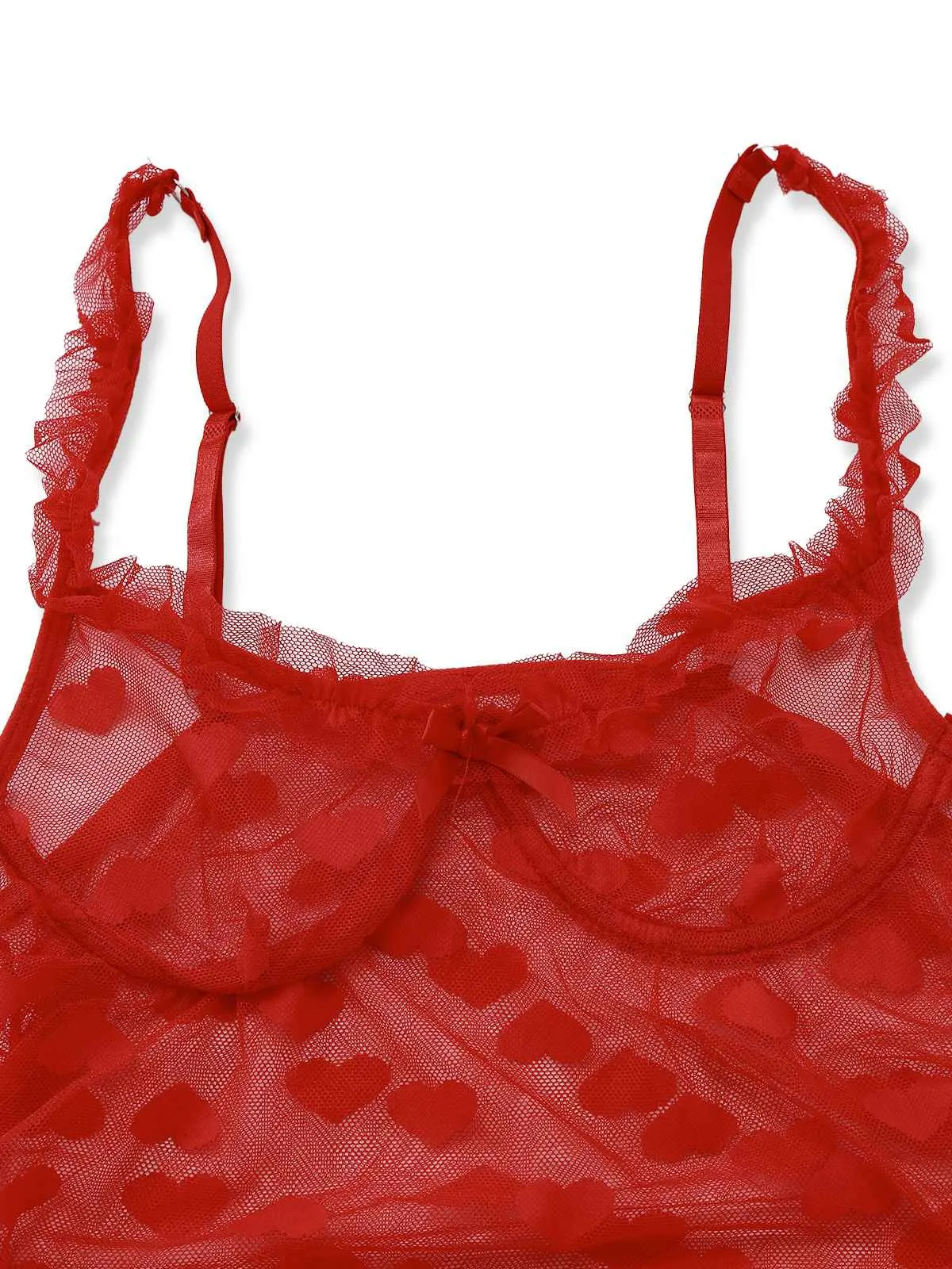 2PCS Red 1960s Heart Bow Ruffled Valentine's Pajamas sold by Retro Stage product image thumbnail 5