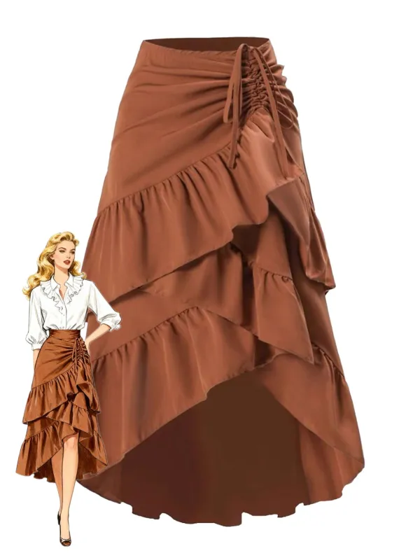 1940s High-Waist Paneled Ruffle Hem Skirt sold by Retro Stage
