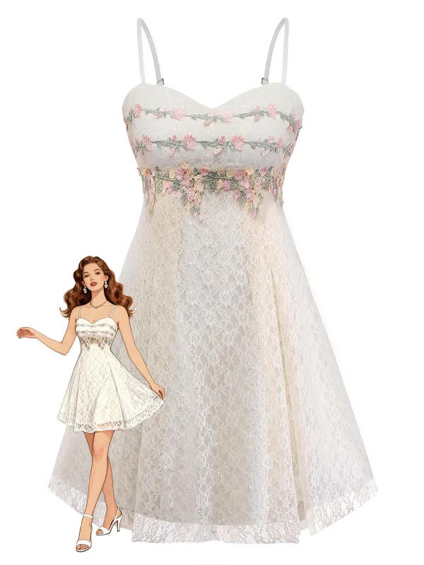 [Pre-Sale] Apricot 1950s Floral Embroidered Lace Slip Nightgown sold by Retro Stage