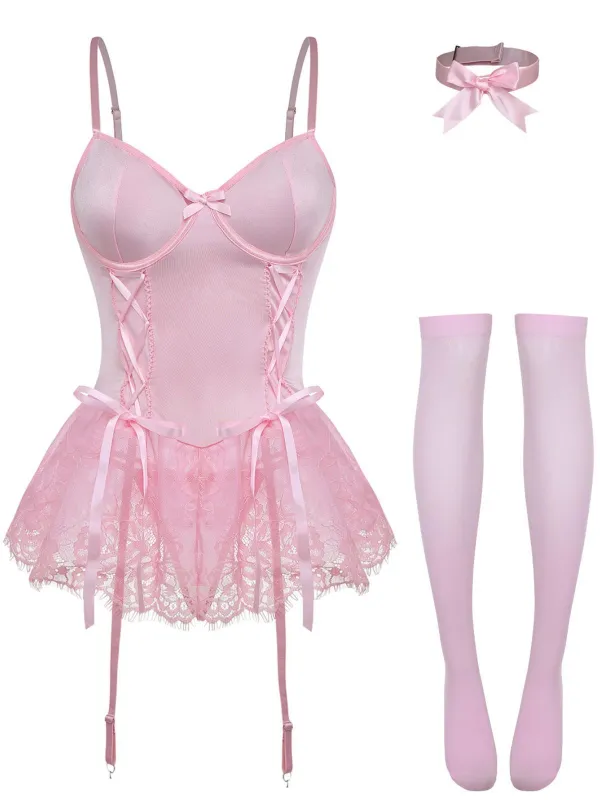 1960s Lace Trimmed Corset Bodysuit Set made by Retro Stage