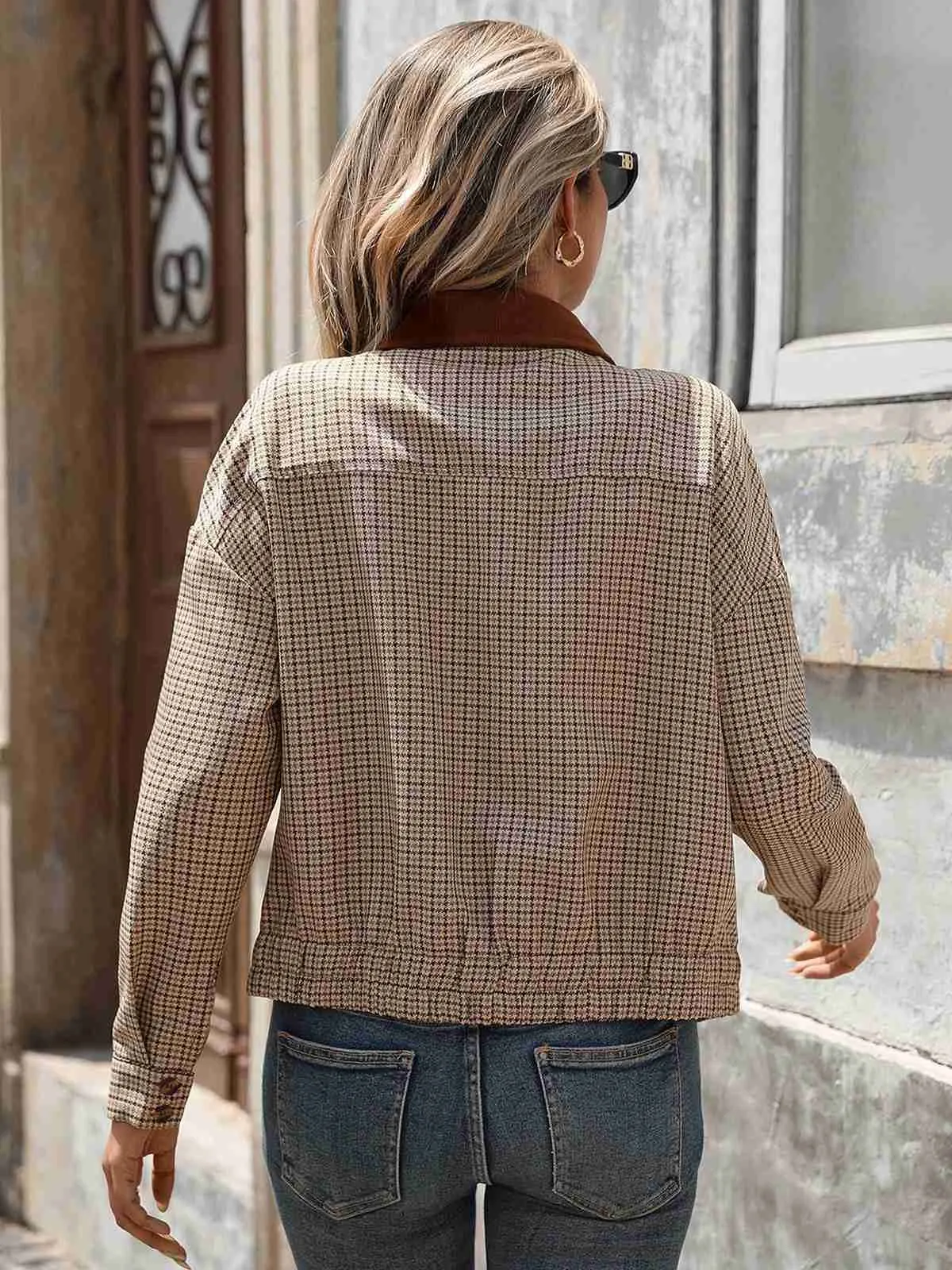 Brown 1950s Lapel Plaid Zipper Jacket sold by Retro Stage product image thumbnail 4