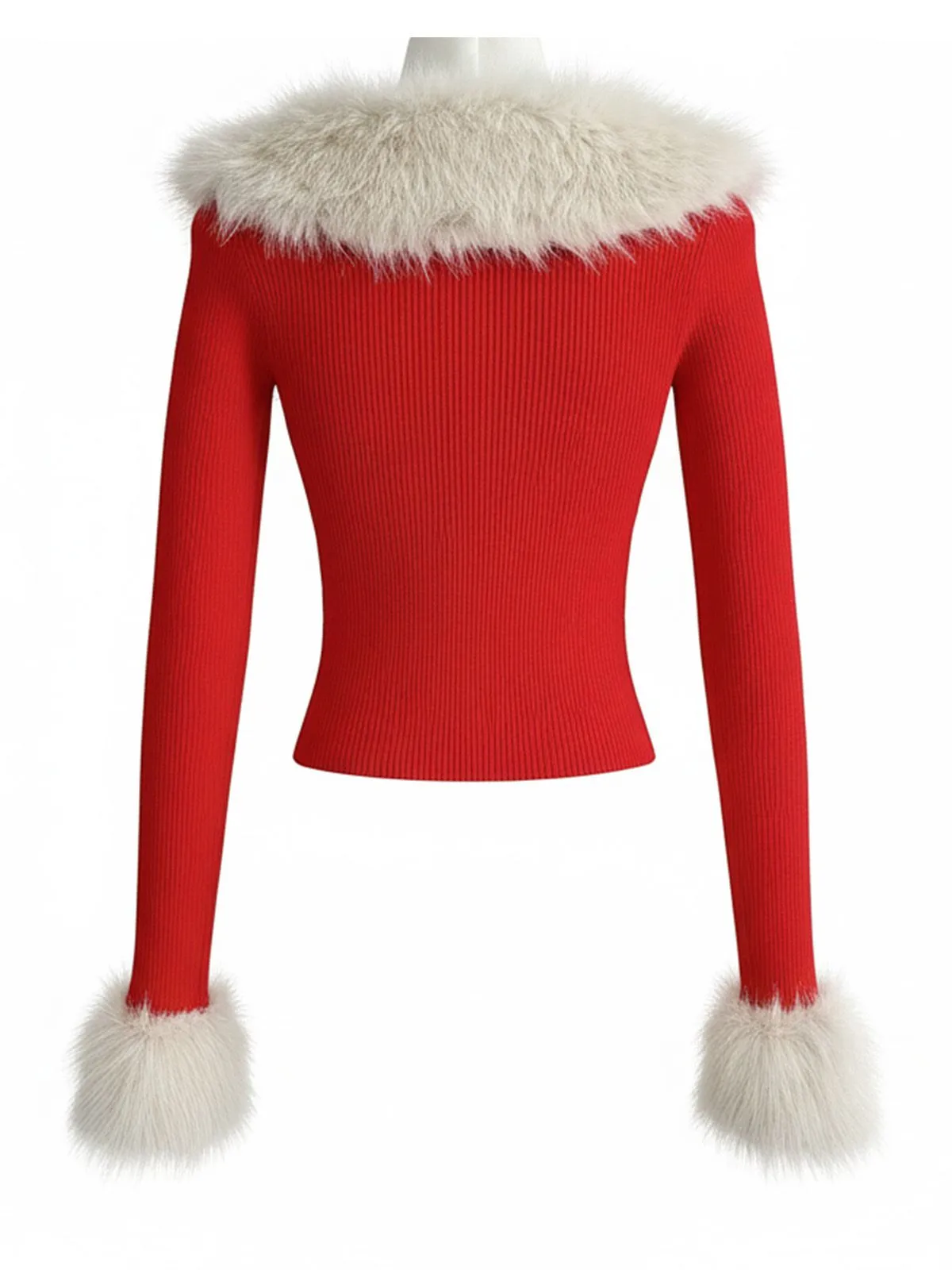 Red 1980s Detachable Fur Collar Tie Knit Cardigan sold by Retro Stage product image thumbnail 3