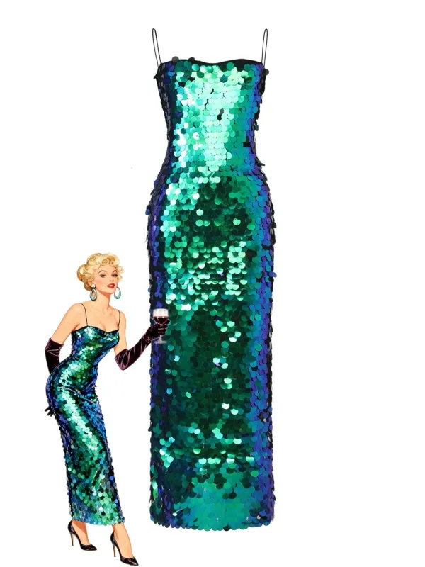 Green 1920s Sequin Evening Spaghetti Straps Dress sold by Retro Stage