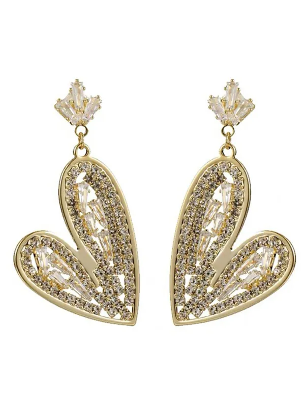 Silver Heart Crystal Detailing Shaped Earrings sold by Retro Stage