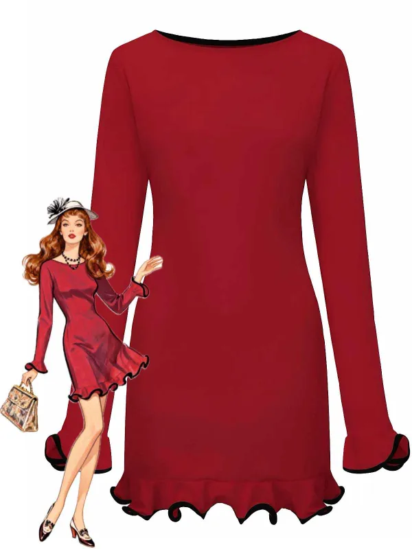 Pink 1960s Ruffle Hem Long Sleeve Dress sold by Retro Stage