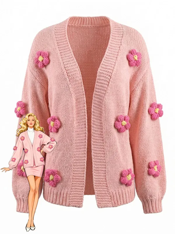 1930s 3D Daisy Long Sleeve Knit Cardigan sold by Retro Stage