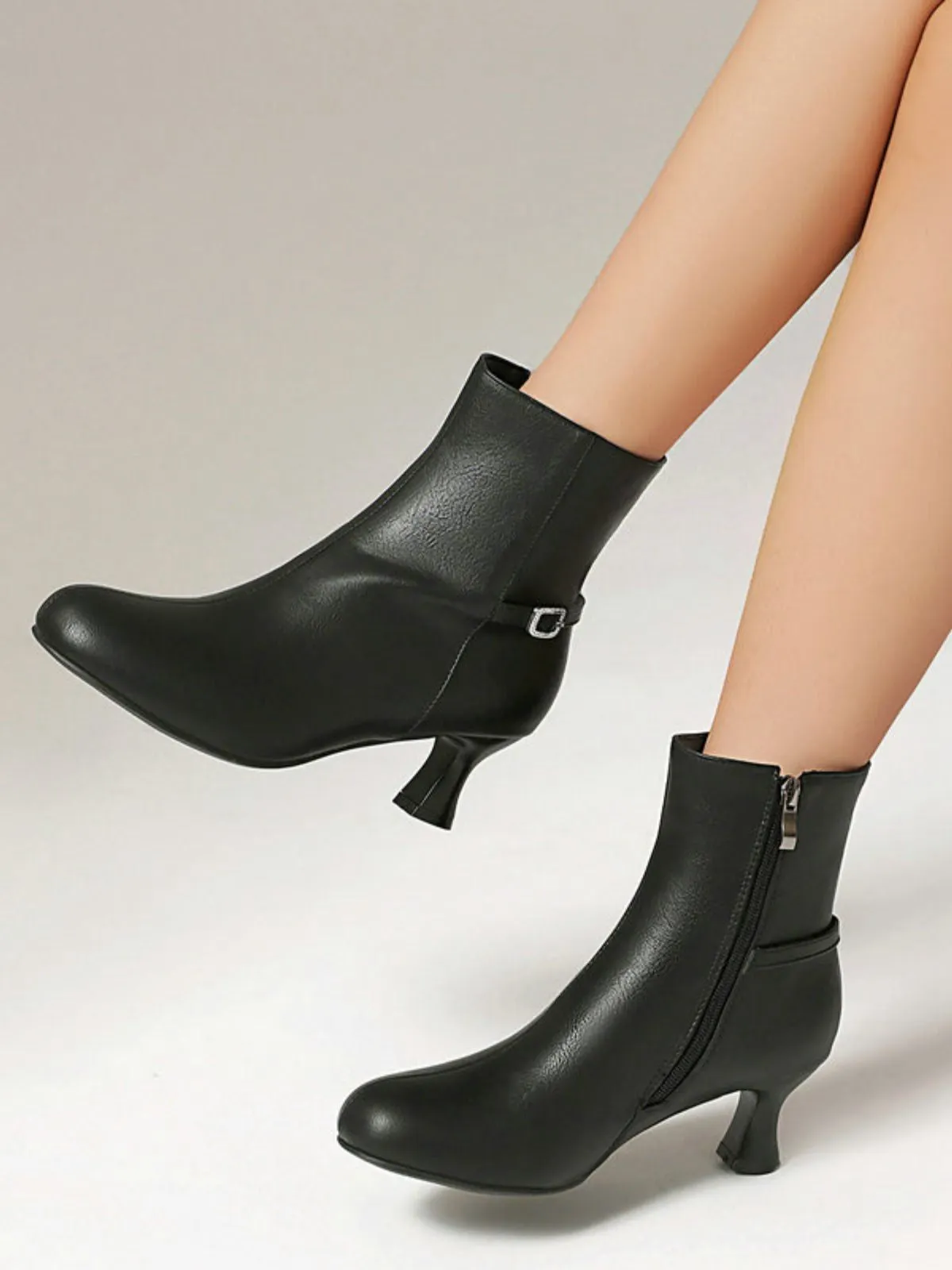Retro Solid Faux Leather Side Zipper Ankle Boots sold by Retro Stage product image thumbnail 4