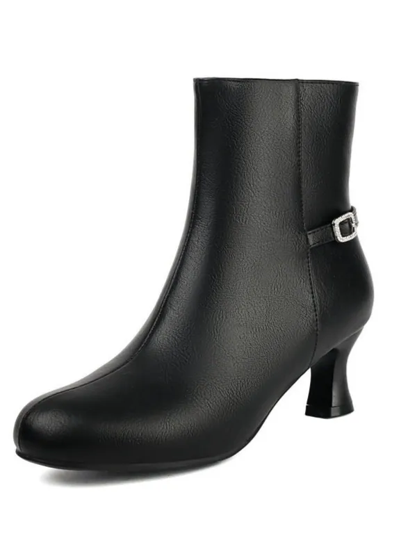 Retro Solid Faux Leather Side Zipper Ankle Boots sold by Retro Stage