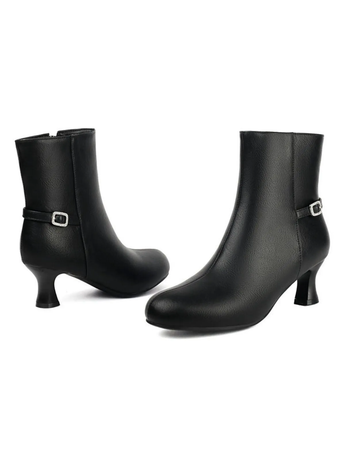 Retro Solid Faux Leather Side Zipper Ankle Boots sold by Retro Stage product image thumbnail 2