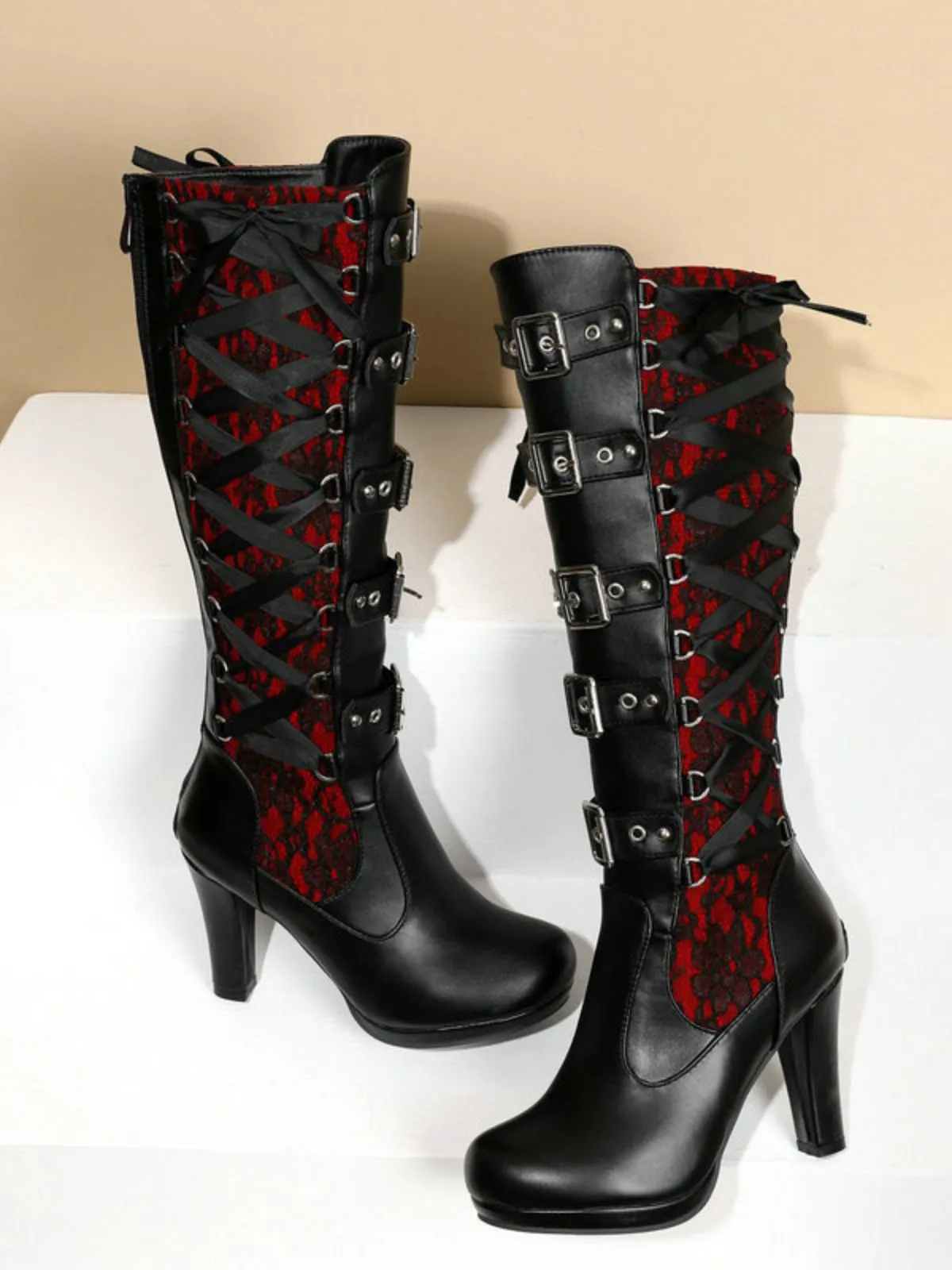 Vintage Punk Lace-Up Lace High Heel Boots sold by Retro Stage product image thumbnail 3