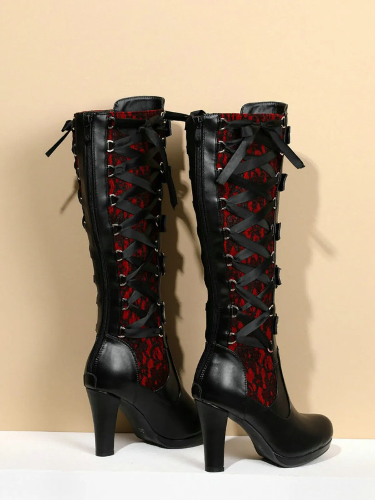 Vintage Punk Lace-Up Lace High Heel Boots sold by Retro Stage product image thumbnail 4