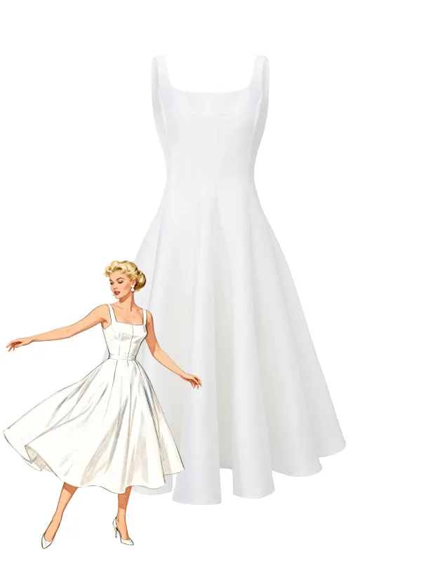 White 1950s Solid Wide Strap Evening Dress sold by Retro Stage