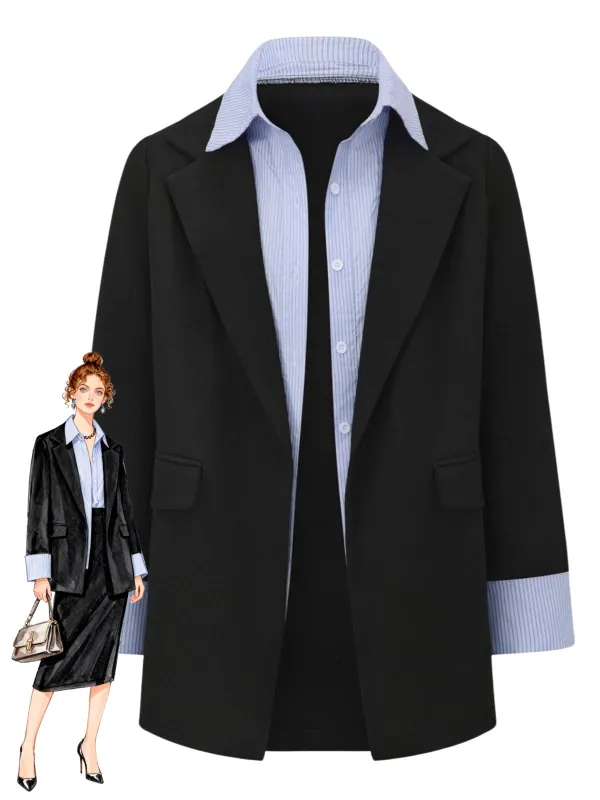 Black 1950s Striped Lapel Faux Two-Piece Blazer made by Retro Stage