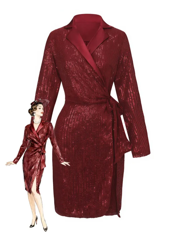 1960s Lapel Sequin Waist Tie Long Jacket sold by Retro Stage