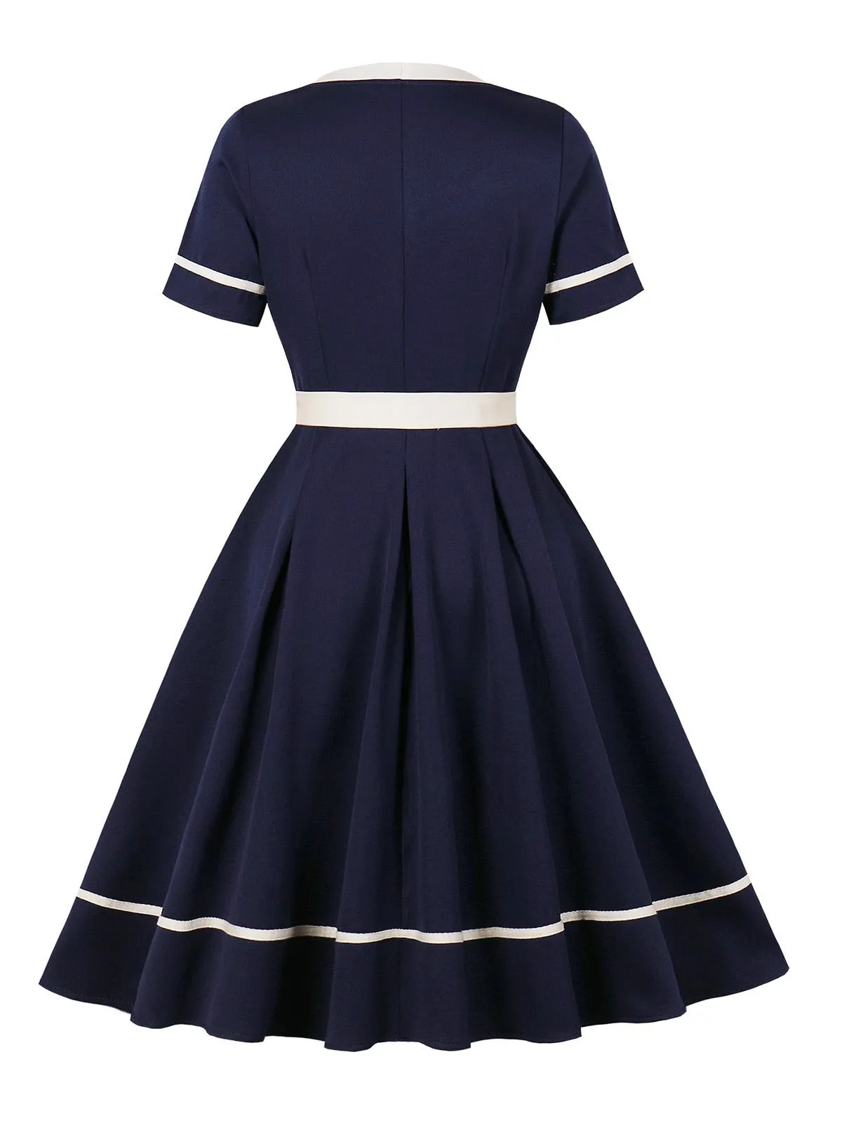 Navy Blue 1950s Nautical Square Neck Belted Dress sold by Retro Stage product image thumbnail 2