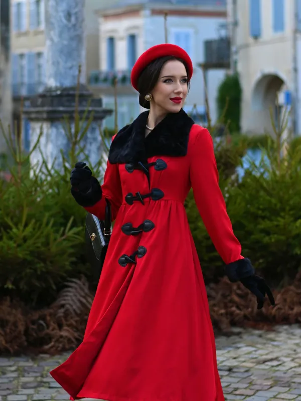 1950s Red And Black Fur Collar Coat sold by Retro Stage