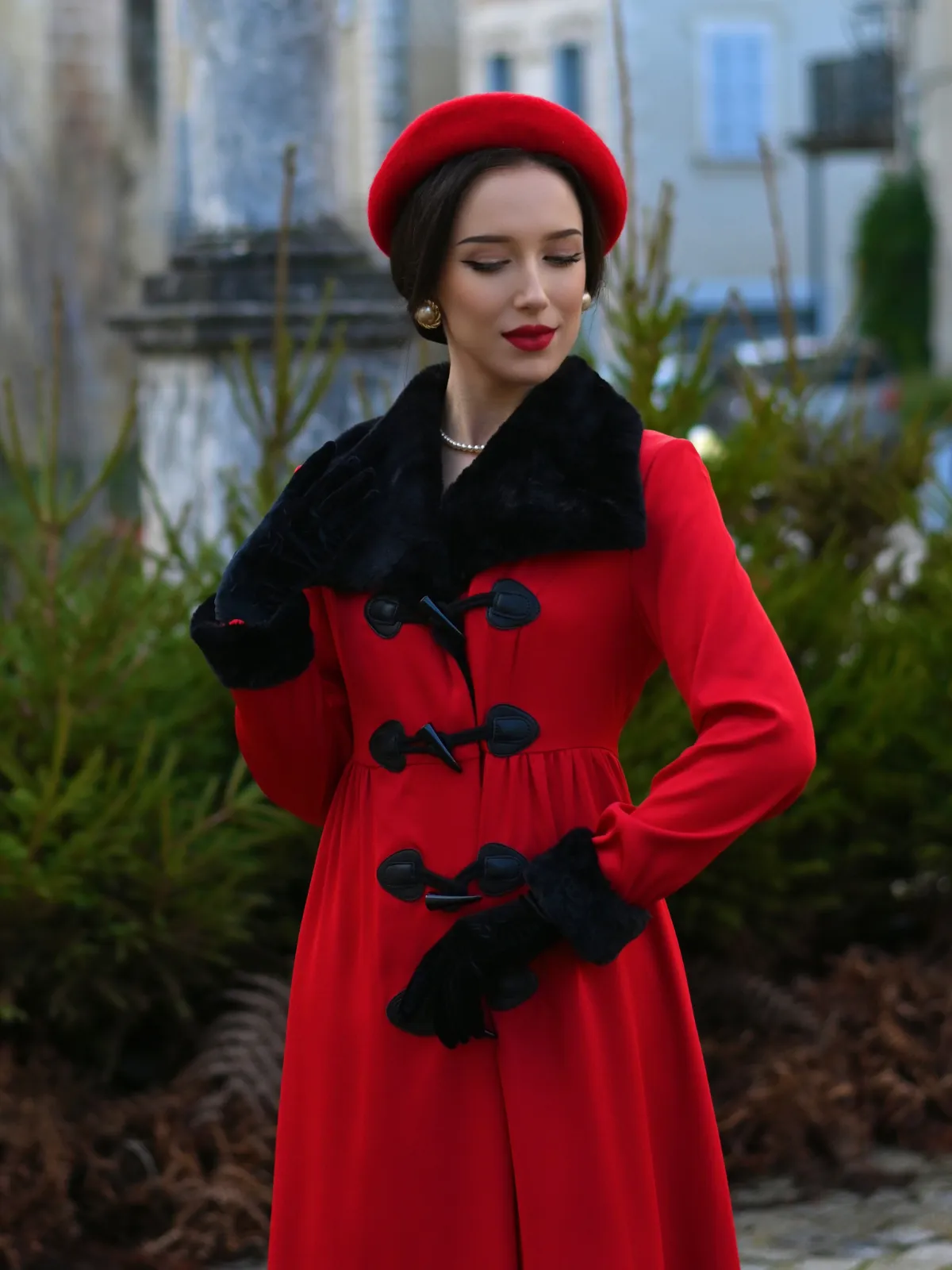 1950s Red And Black Fur Collar Coat sold by Retro Stage product image thumbnail 2