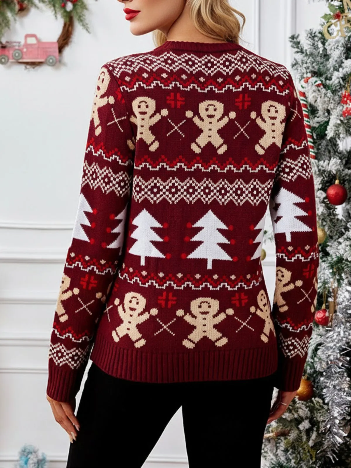 Red 1960s Christmas Tree & Gingerbread Sweater sold by Retro Stage product image thumbnail 4