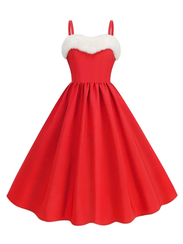 1950s Solid Fur Collar Christmas Dress sold by Retro Stage