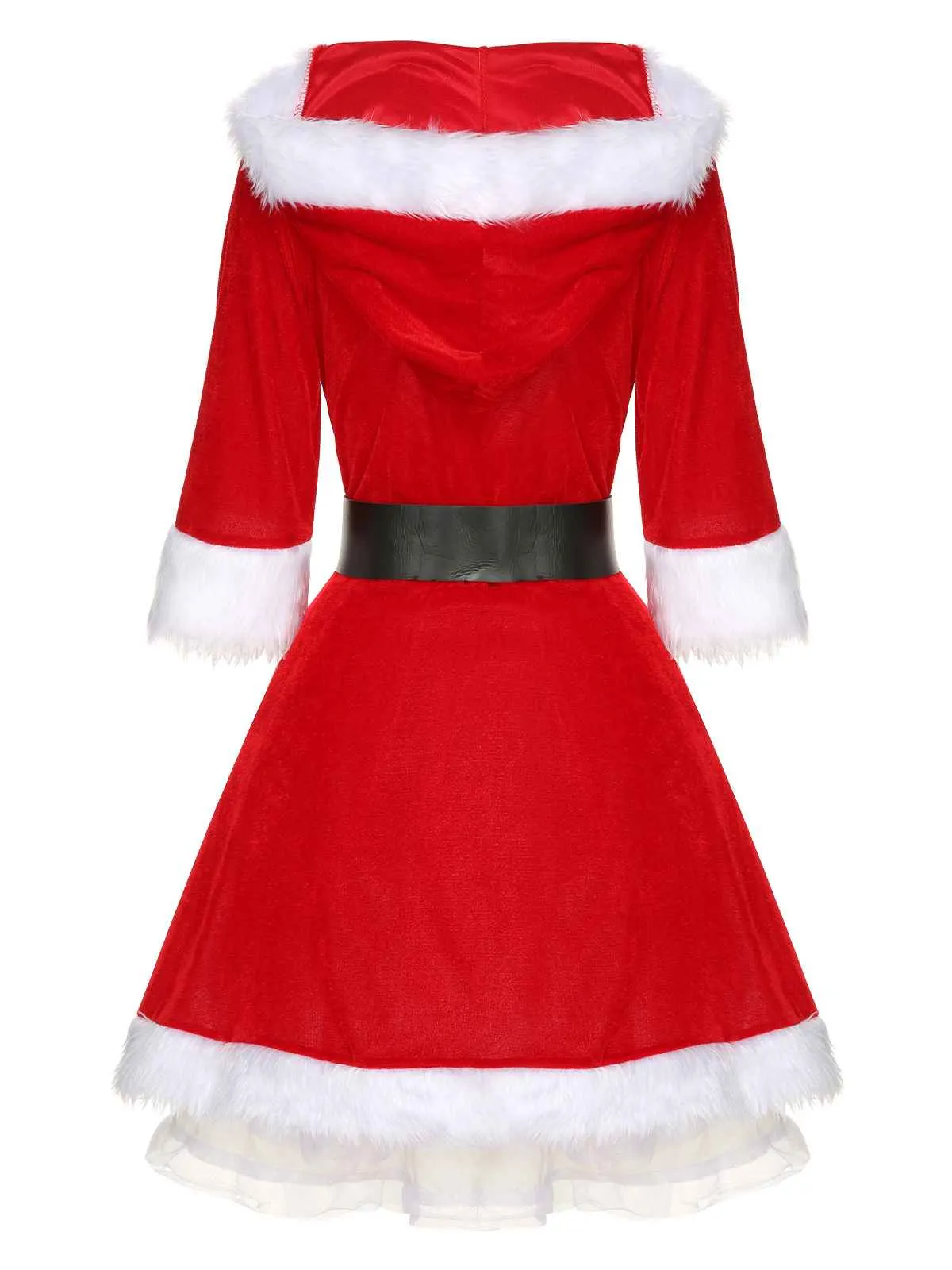 Christmas Hooded Santa Claus Raw Hem Belt Dress sold by Retro Stage product image thumbnail 4