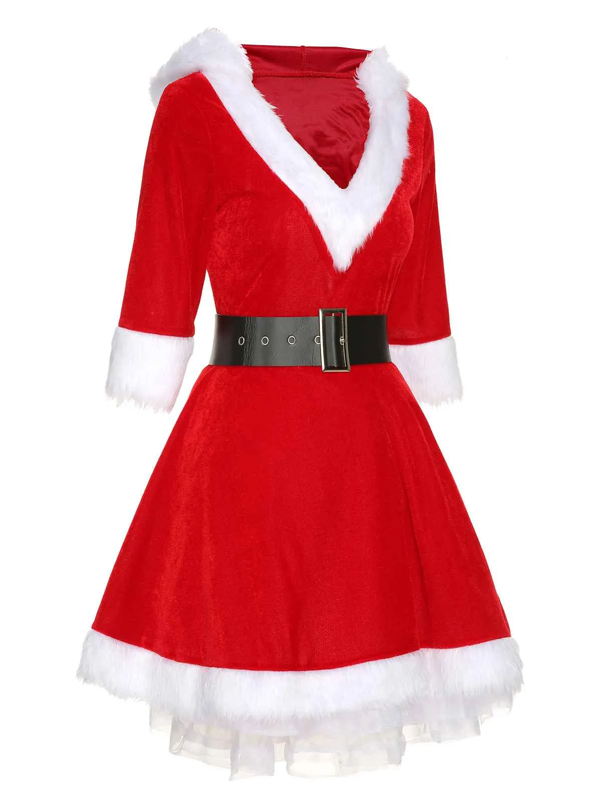 Christmas Hooded Santa Claus Raw Hem Belt Dress sold by Retro Stage product image thumbnail 3