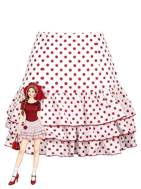 [Pre-Sale] Red 1960s Ruffled Polka Dot Rose Mini Skirt sold by Retro Stage