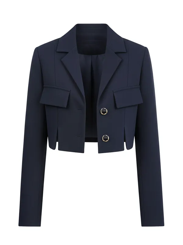 [Pre-Sale] Dark Blue 1950s Solid Cropped Blazer Jacket sold by Retro Stage