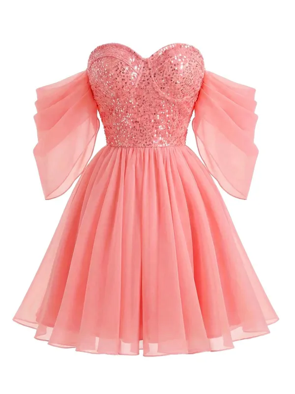 Pink 1950s Sequin Mesh Off-Shoulder Dress sold by Retro Stage