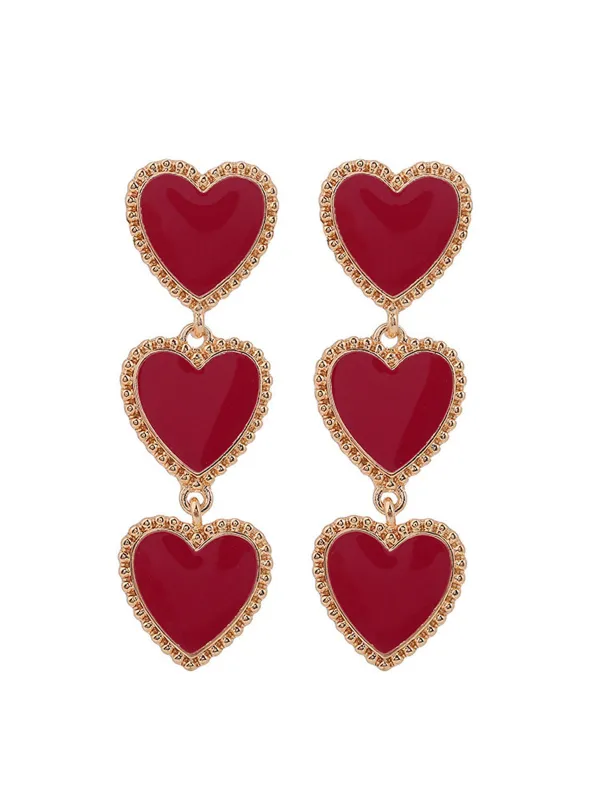Valentine's Day Triple Heart-Shaped Pendant Earrings sold by Retro Stage