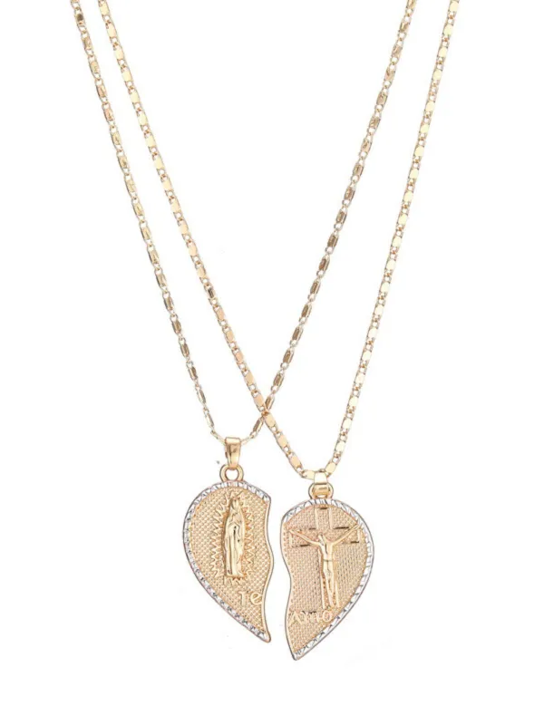 Split Heart Angel Pendant Couple Necklace Set sold by Retro Stage