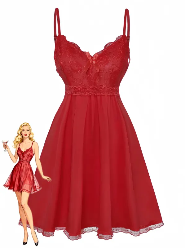 1940s Spaghetti Strap Lace Bow Nightgown sold by Retro Stage