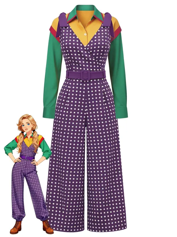 [Pre-Sale] 2PCS Multicolor 1970s Holly Blouse & Polka Dot Jumpsuit sold by Retro Stage