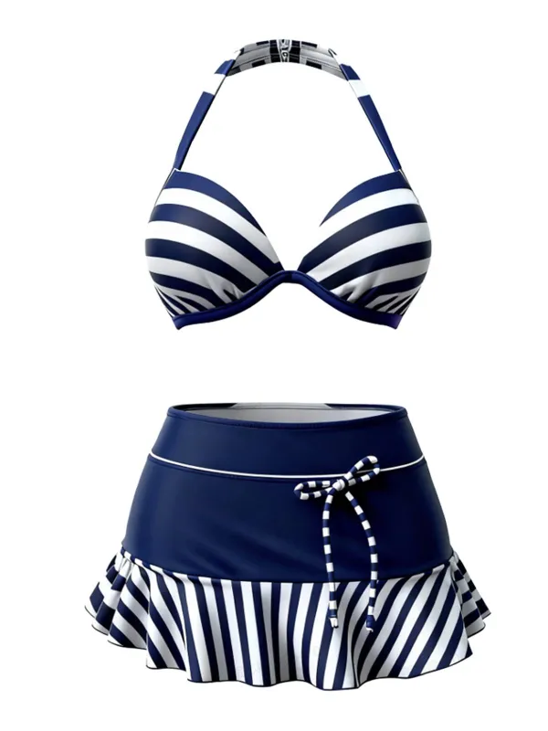[Pre-Sale] Navy Blue 1940s Striped Bikini Swimsuit sold by Retro Stage