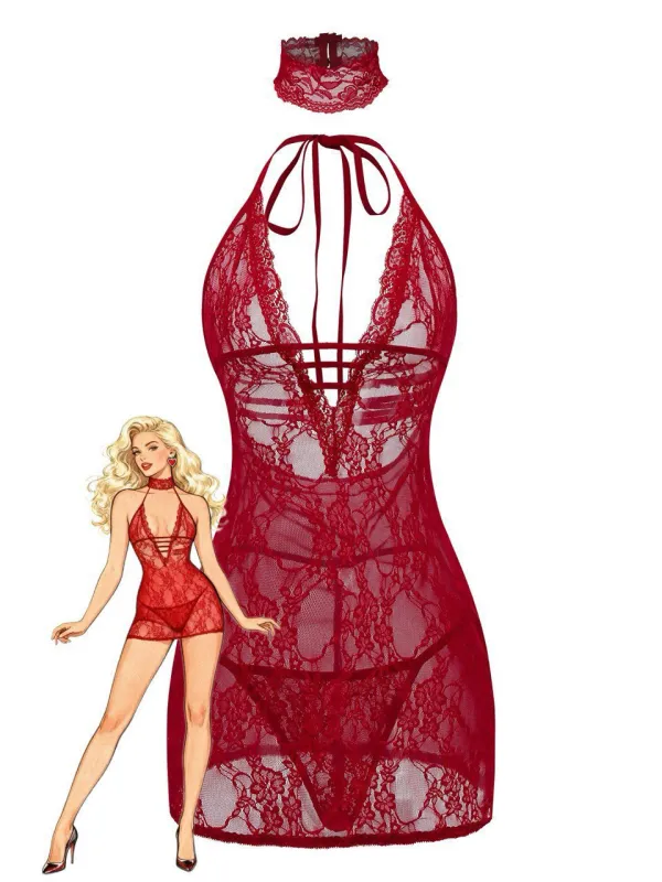 1980s V-Neck Backless Sexy Lace Cami Nightgown sold by Retro Stage