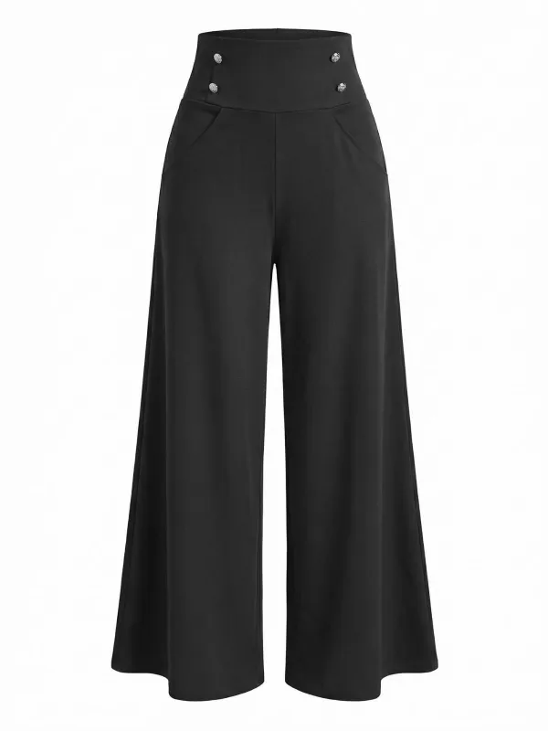 1950s Solid High Waist Double Breasted Wideleg Pants sold by Retro Stage