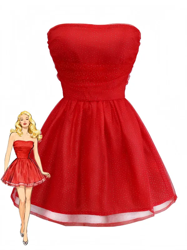 1960s Strapless Glitter Back-Tie Tulle Dress made by Retro Stage
