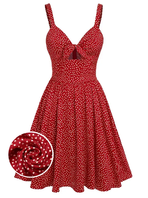 Red 1950s Spaghetti Strap Heart Print Dress sold by Retro Stage