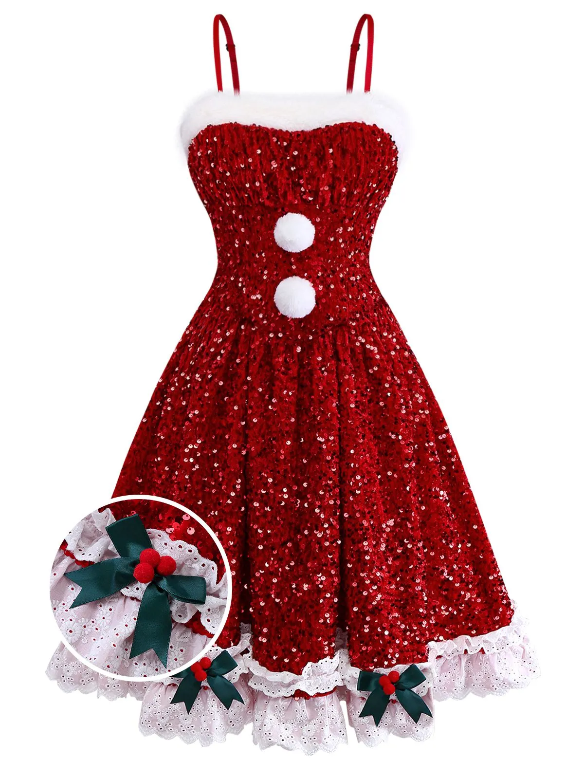 Red 1950s Bow Sequined Raw Hem Dress sold by Retro Stage product image thumbnail 2