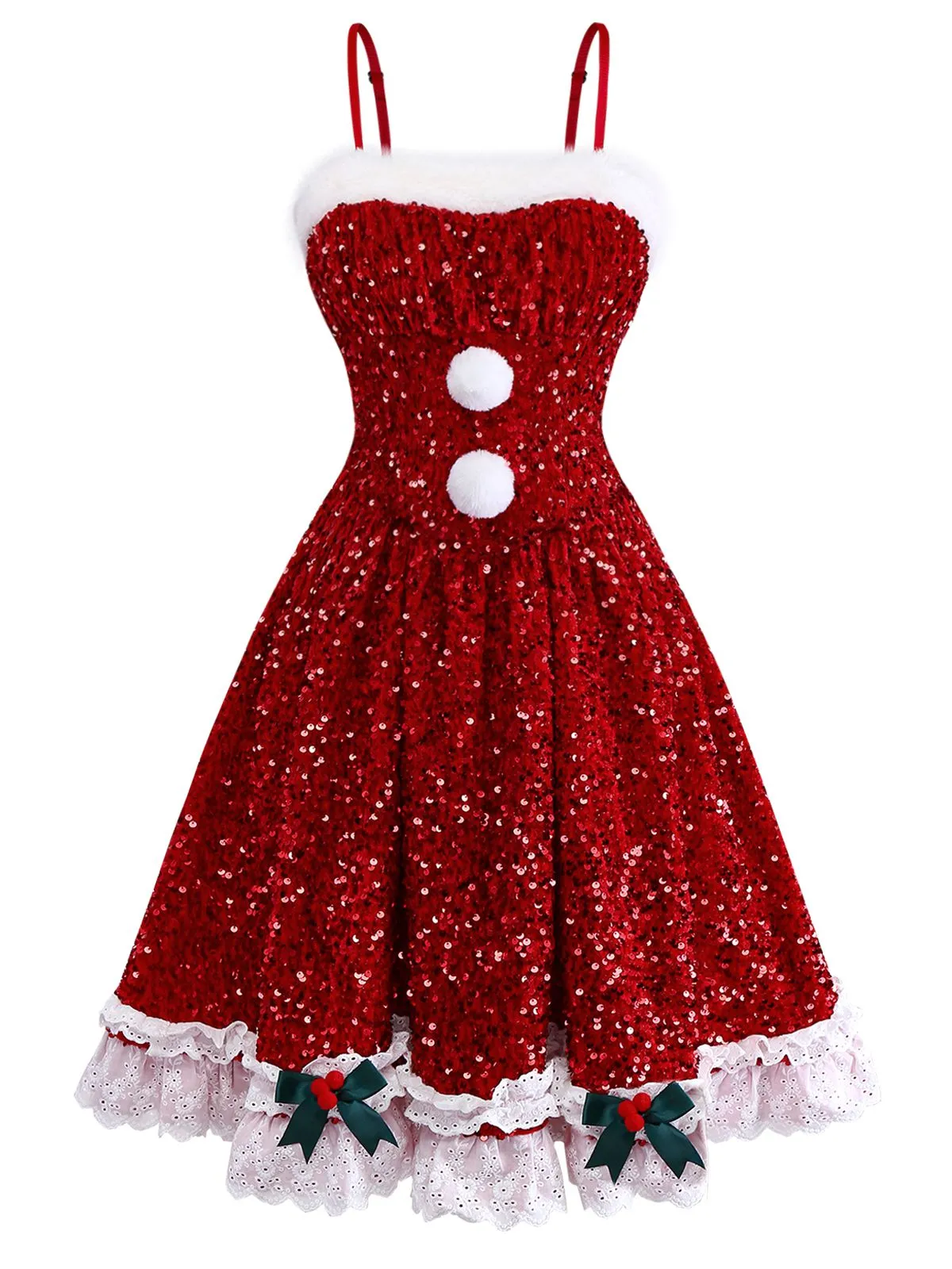 Red 1950s Bow Sequined Raw Hem Dress sold by Retro Stage product image thumbnail 3